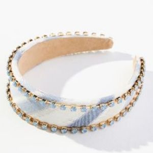 ♥️NWT Anthropologie Violet & Brooks Striped Blue/White Linen Crystal Headband